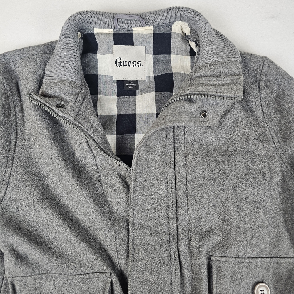 Guess Flannel Lined Wool Full Zip Jacket, Men's Large
